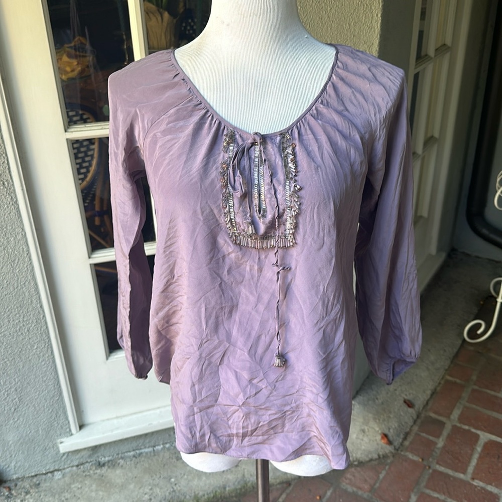 Lavender Rebecca Taylor silk blouse with beaded detail